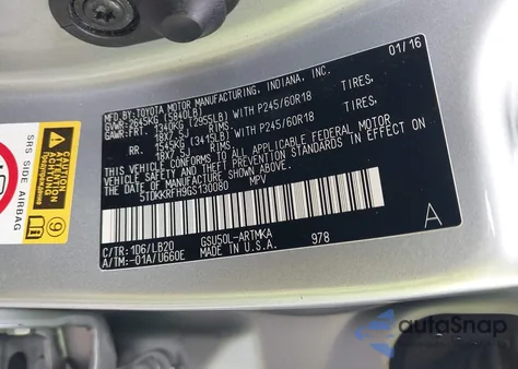 2016 Toyota Highlander Xle V6 из США, поврежденный, VIN 5TDKKRFH9GS130080